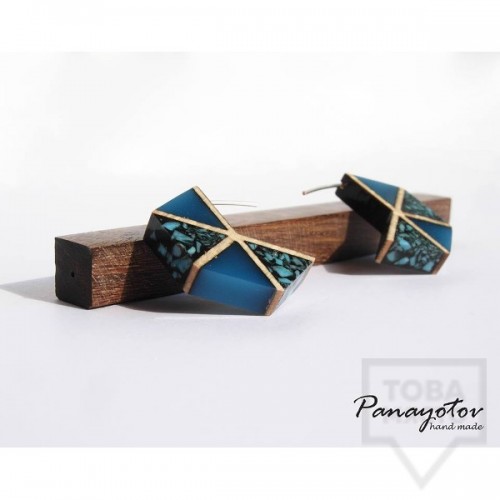 Дизайнерски обеци Panayotov Handmade - blue triangle
